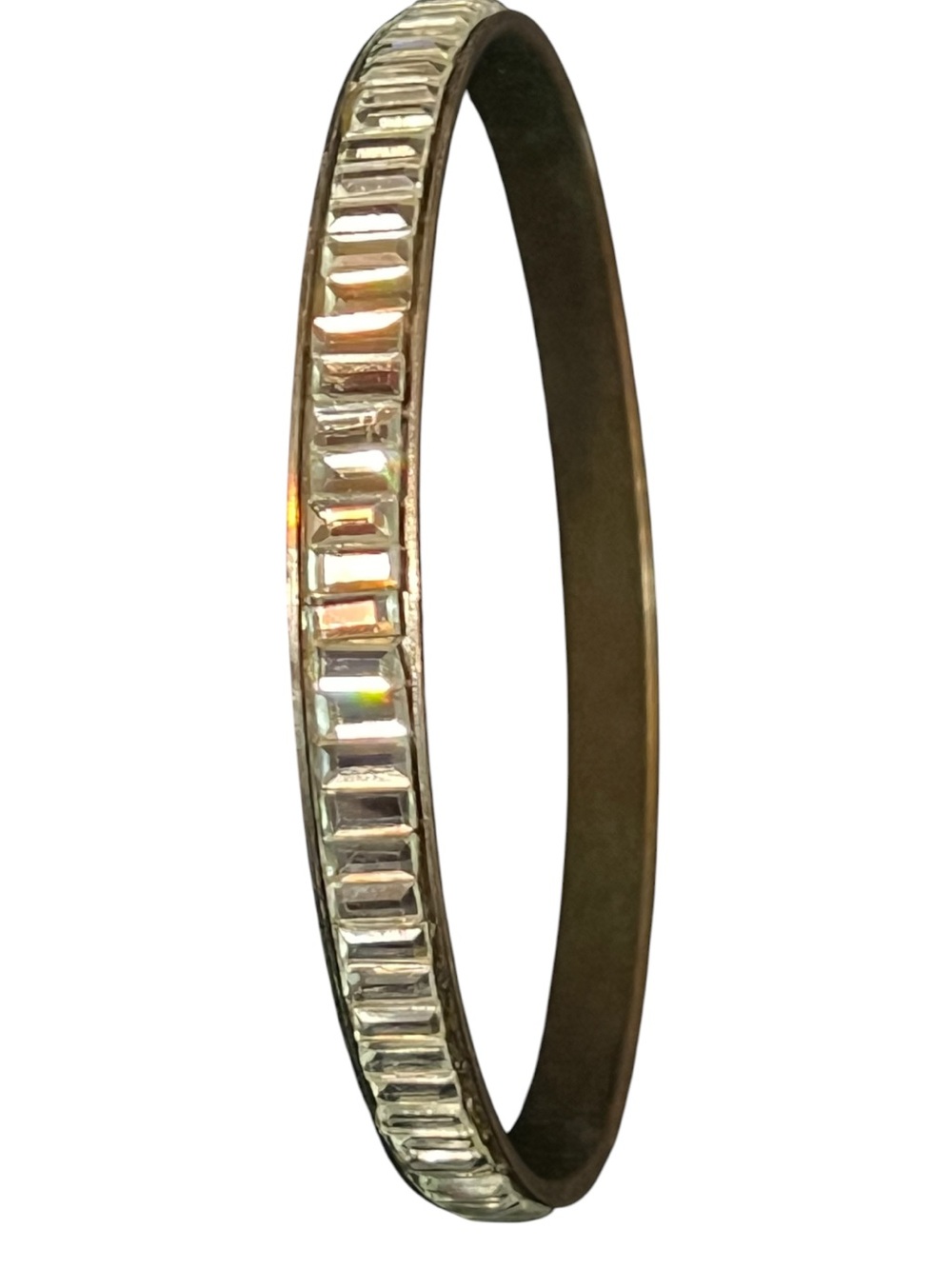 Vintage Mirror Mirrored Rhinestone Baguette Gold Tone Bangle Bracelet